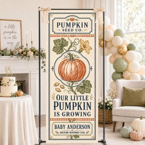 Vintage pumpafrönspaket babyshowerbanderoll, höstginghambakgrund (anpassningsbar)