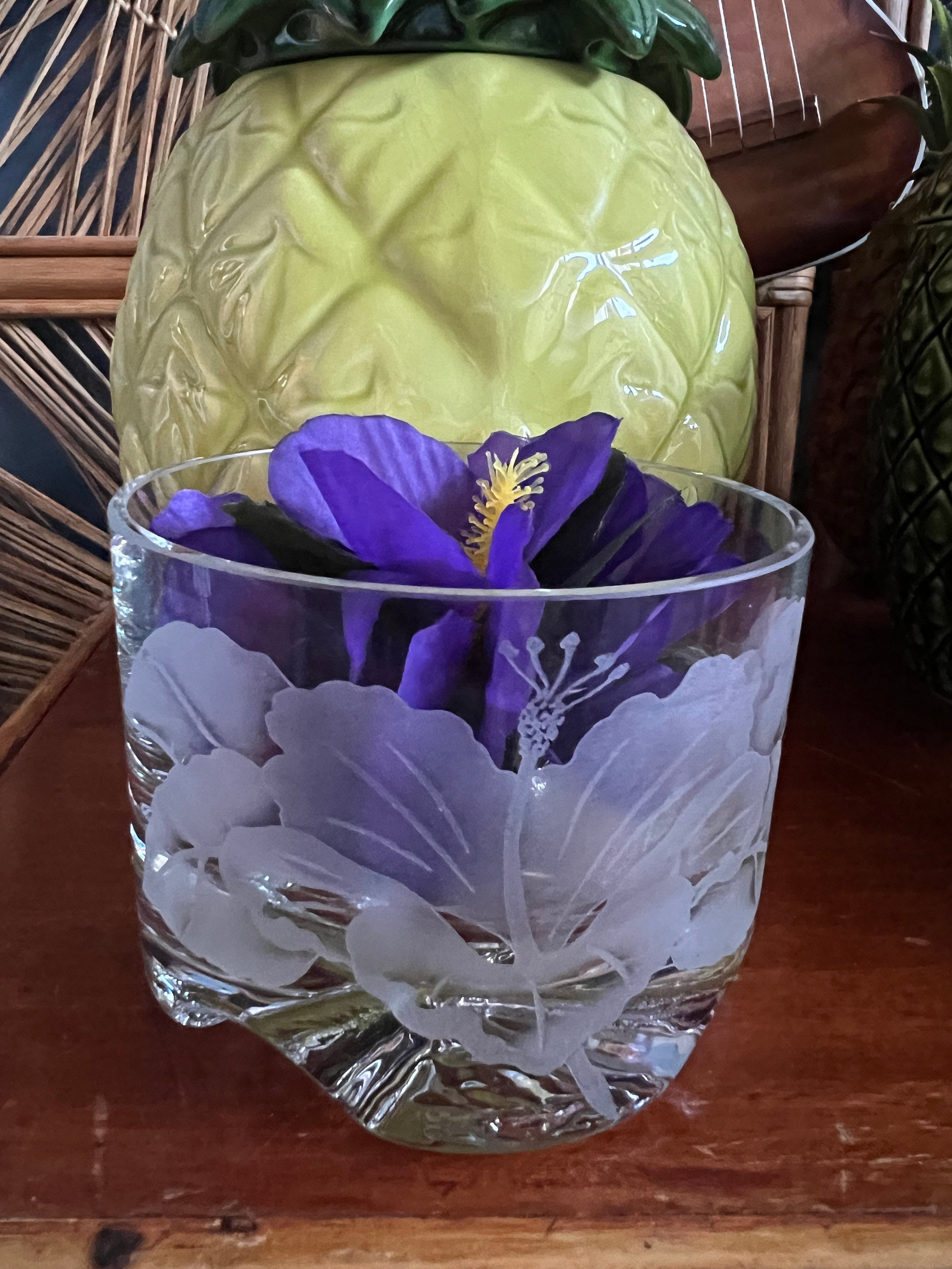 コレクション 1980s Etched Hawaiian Flower Glasses Vintage