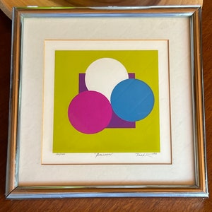 OriginalTashimoto-numbered & signed Mid Century Modern/Opt art/abstract - Simon Tashimoto framed serigraph - &quot;Balloon&quot;. 1960s/70s
