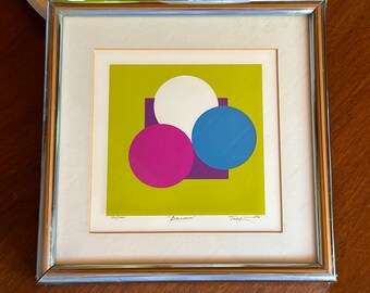 OriginalTashimoto-numbered & signed Mid Century Modern/Opt art/abstract - Simon Tashimoto framed serigraph - "Balloon". 1960s/70s
