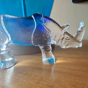 Vintage large heavy Kosta Boda glass paperweight rhinoceros from the Boda zoo series 10960s/70s.