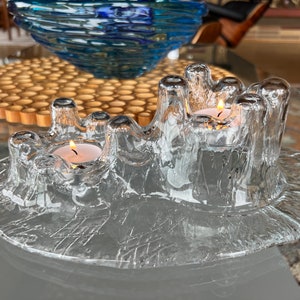 Muurla hand made in Finland. Gorgeous glass candle holder - Jaalinna Kynttelikko - Ice castle.  beautiful design & shape. Holds tea candles.