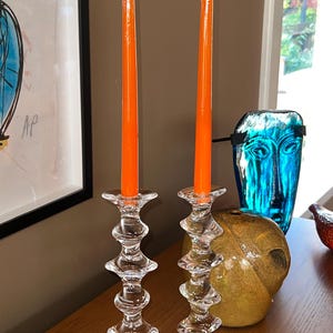 Elegance! Pair of 10&quot; vintage Nambe, Motus tall crystal candlesticks. Gorgeous harder to find discontinued style. Nambe crystal
