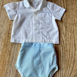 So sweet.  Darling vintage Penny&#39;s baby set.  Estate sale find from the 1950s and 60s.  Blue  accent top with blue stripe diaper pant.
