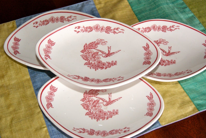 Set of 4 vintage Jackson china Falls creek PA. Fabulous red Etsy