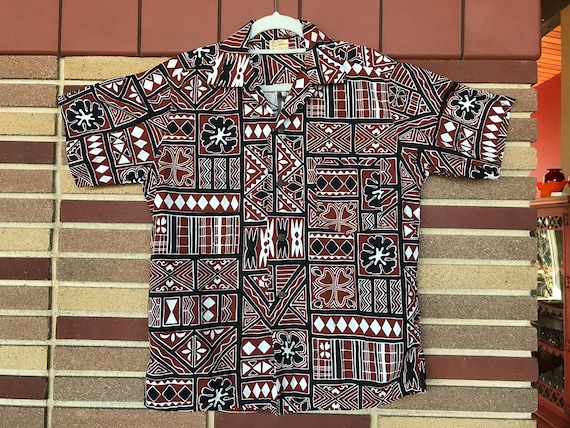 Rare 1940's-50's Hale Hawaii tribal print Aloha sh
