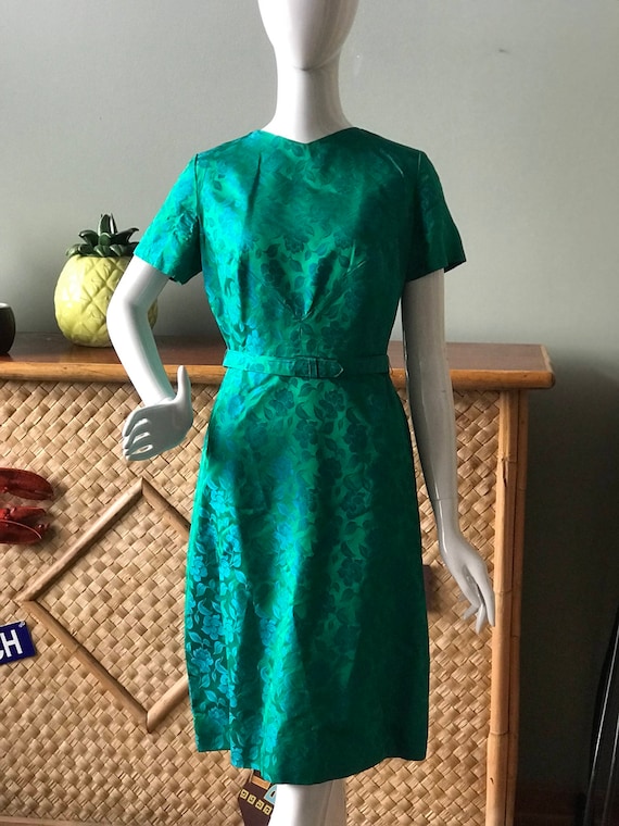 A most beautiful rich green brocade vintage wiggle