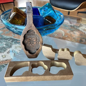 Discovered in Hawaii-Two fantastic molds. A vintage onigiri rice cake /mochi mold with three shapes - and an older Chinese rice cake mold.