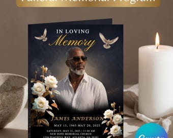 Funeral Program Template| Editable Memorial Program| Canva Funeral Template| Celebration of Life Program | 8 Page Obituary Program DIY