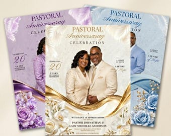 Pastoral Anniversary Invitation Template | Church Flyer Bundle Editable Canva | Pastor Appreciation Celebration | 3 Color Digital Download