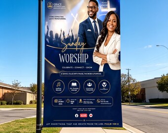 Sunday Worship Flyer Template, Editable Canva Church Banner, Pastor Anniversary Poster, Praise Service Invite, Printable Church Flyer Design