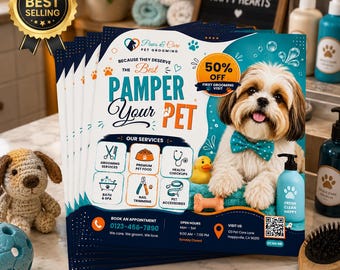 Pet Grooming Flyer Template, Editable Dog Grooming Promo Flyer, Pet Salon Marketing Template, Canva Instant Download