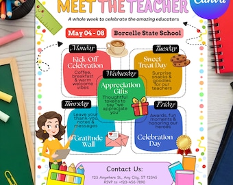 Teacher Appreciation Week Flyer | Editable Canva Schedule (Digital Download)