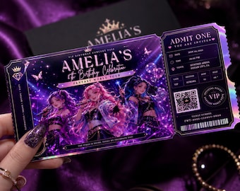 K-pop Birthday Concert Ticket Invitation, Editable VIP Ticket Template, Fantasy World Tour Invite, Girls Group Birthday Party Canva