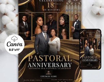 Pastoral Anniversary Flyer Template | Editable Church Invitation | Pastor Appreciation Poster | Digital Canva Template Download