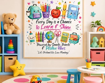 Every Day is a Chance to Learn and Shine PNG, Kawaii School Supplies Sublimation Design, Teacher Shirt Tote Backpack Sticker PNG Bundle