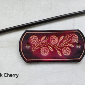 Black Cherry coloured leather hair barrette.