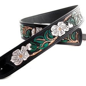 Handmade Leather Wild Rose Guitar Strap