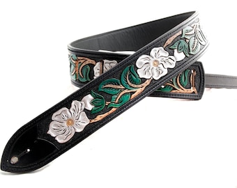 Handmade Leather Wild Rose Guitar Strap