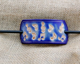 Handmade Leather Music Note Hair Barrette with Wooden Stick