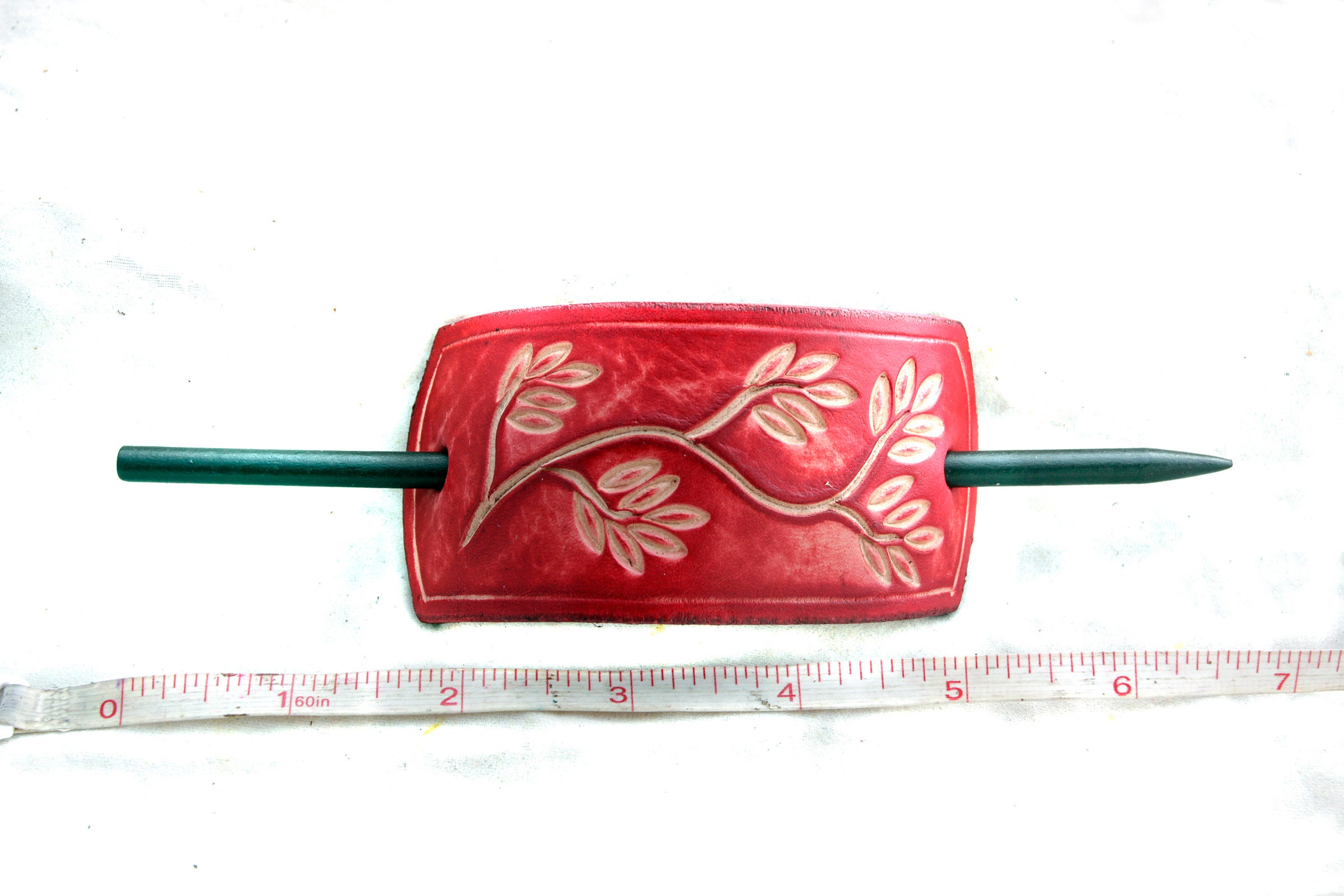 Handmade Leather Hair Barrette with Wooden Stick Etsy