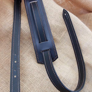 Handmade Classic Black Leather Guitar Strap With Shoulder Pad