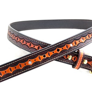 Handmade Brown Tooled Leather Belt