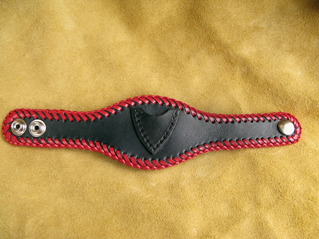 Handmade Leather Wristband With Guitar Pick Pocket Etsy