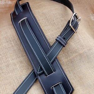 Handmade Classic Black Leather Guitar Strap With Shoulder Pad