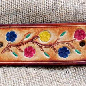 Handmade Floral Leather Hair Barrette with Wooden Stick
