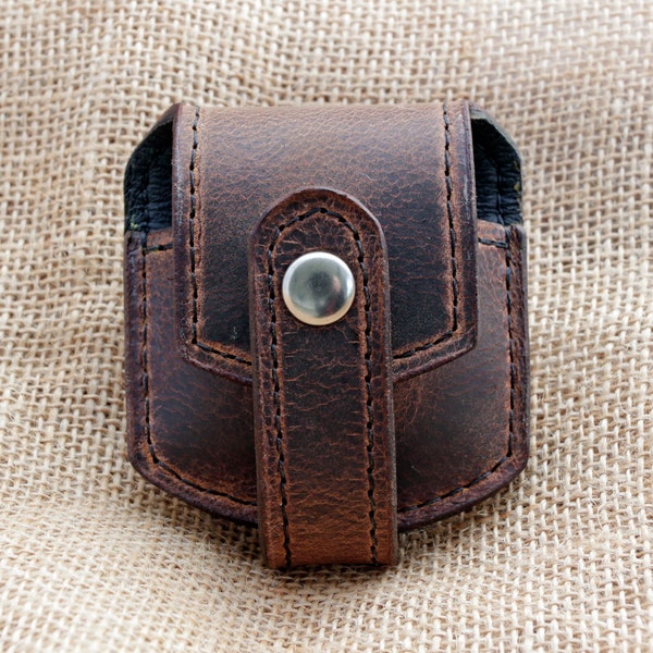 Handmade Brown Waxed Leather Pocket Fob Watch Pouch