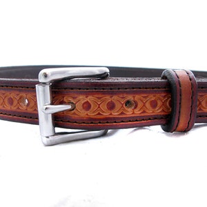 Handmade Brown Leather Belt with Nickel Buckle