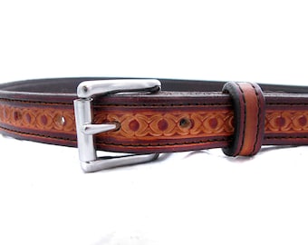 Handmade Brown Leather Belt with Nickel Buckle