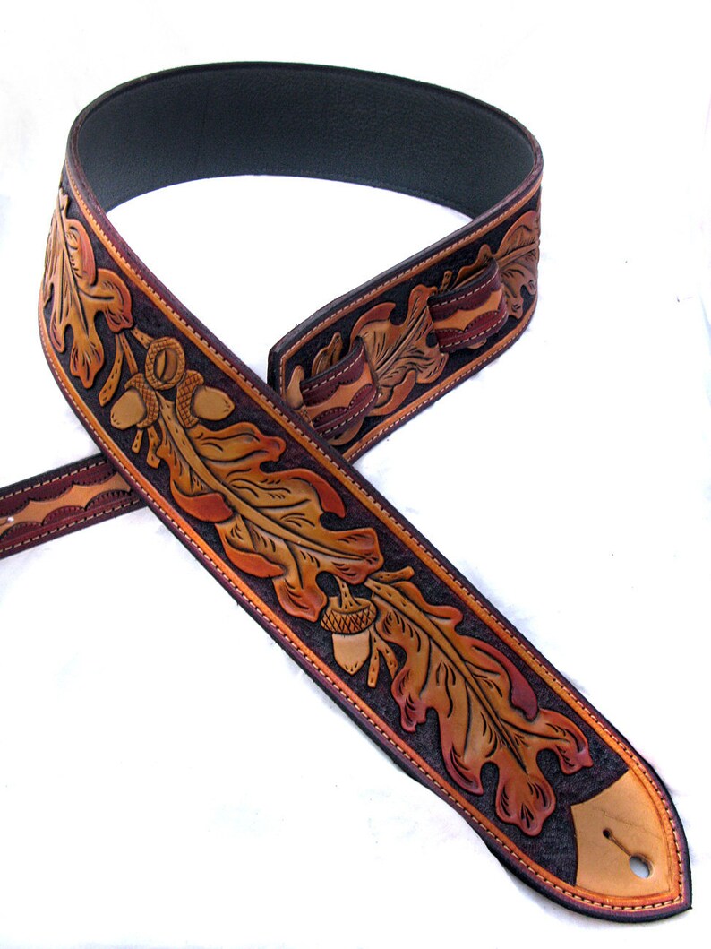 Handmade Leather Tooled Oak Leaf Guitar Strap Etsy