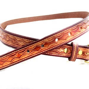 Handmade Golden Brown Tooled Leather Belt