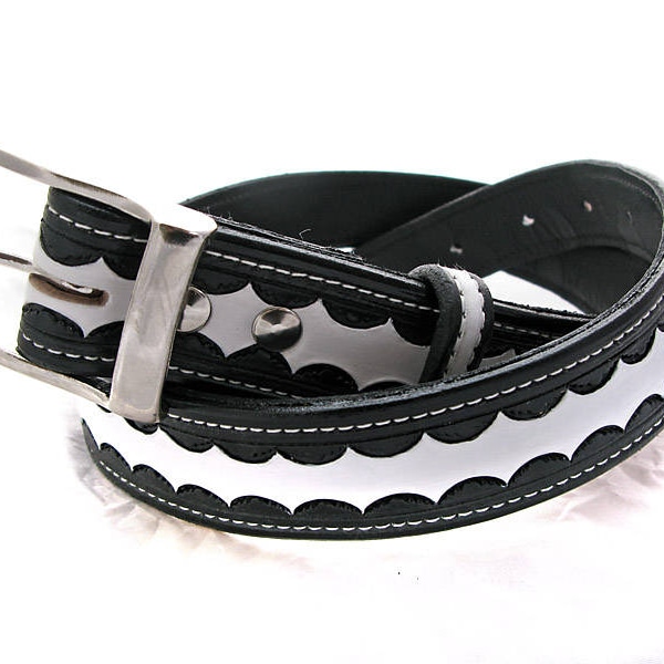 Handmade Leather Black and White Belt