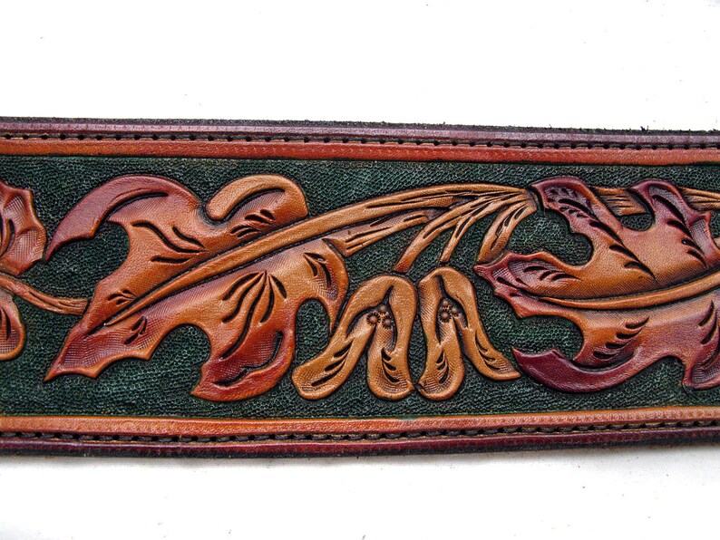 Handmade Leather Tooled Maple Leaf Guitar Strap | Etsy