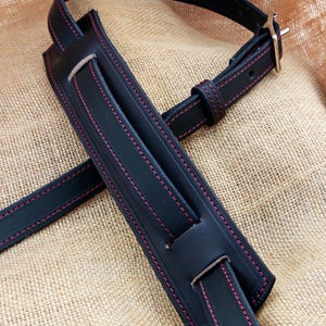 Handmade Classic Black Leather Guitar Strap With Shoulder Pad
