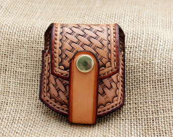 Handmade Leather Basket Weave Pocket Watch Pouch with Belt Loop