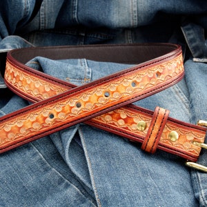 Hand Made Brown Tooled Leather Belt