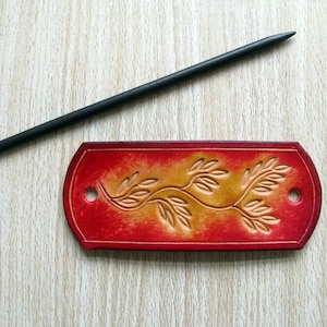 Handmade Leather Hair Barrette with Wooden Stick Leaf Design
