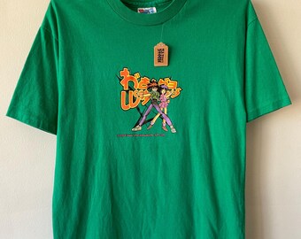 Vintage jaren 90 anime graphic housewares T-shirt groen enkele steek Hanes gemaakt in de VS medium