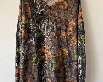 Vintage jaren 90 Camo Trebark shirt met lange mouwen knopen Realtree Boxy Baggy 2XL