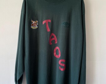 Vintage Windriver Taos Walley World-shirt met lange mouwen jaren 90 donkergroen geborduurde afbeelding Moose Patrol