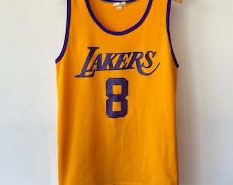 Vintage jaren 70 80s Lakers #8 jersey basketbal sportkleding geel gaas medium
