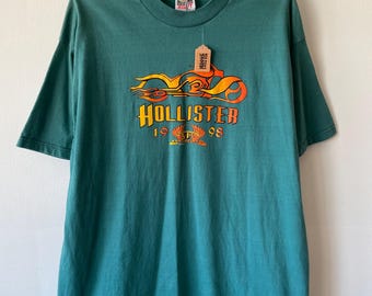 Hollister Biker Flames-T-shirt vintage 1998 blauwgroen Amerikaanse afbeelding jaren 90 XL