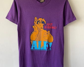 Vintage 80s Alf Just Kidding T-Shirt Cartoon Purple Made in USA Single Stitch Size M