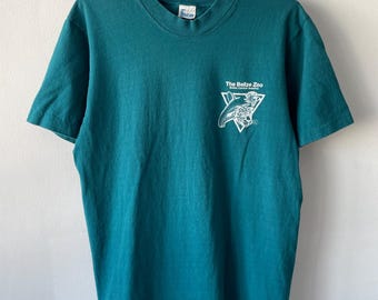 Vintage jaren 90 groenblauw Belize Zoo T-shirt dier natuur Wildlife buitenshuis afbeelding groot