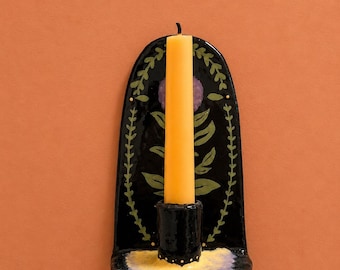 Handmade Air Dry Clay Candle Sconce | Resin Sealed
