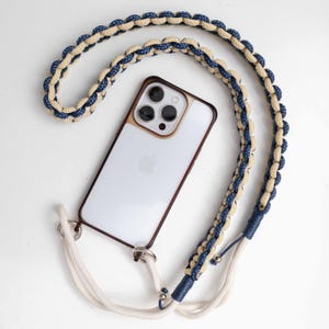 Handmade Macramé Phone Strap Crossbody | Rope Camera Strap | Bag Strap | blue and yellow